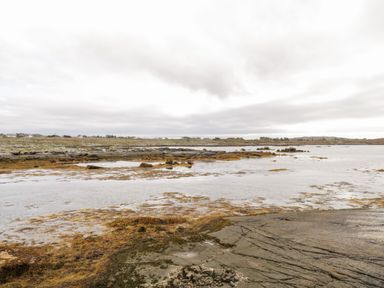 A rocky coastline with seaweed patches and water at Aras Iosgan in Carraroe County Galway