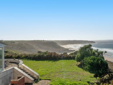A view of the beach and ocean from a property at Carn Eve Sennen Cove near St Just
