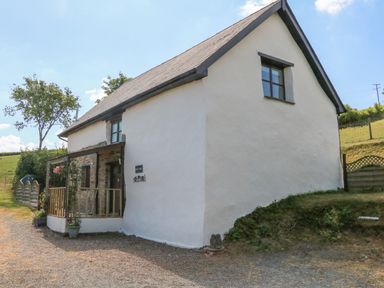 A white cottage with a porch and plants outside at Owls Nest in South Molton