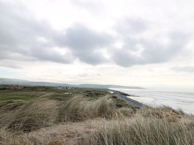 A coastal landscape with sand dunes grass and a shoreline at Y Felin - Celyn in Borth