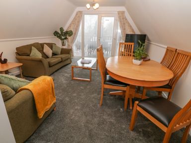 A living room with sofas coffee table dining table with chairs and plants at Brookside in Honicombe Manor near Gunnislake