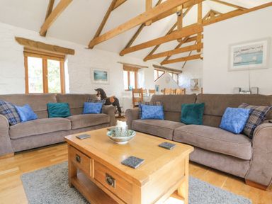 A living room with two brown sofas and a wooden coffee table at Mill in Nancegollan nr Porthleven
