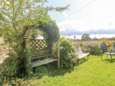 A garden with wooden benches surrounded by plants and flowers at Mill in Nancegollan nr Porthleven