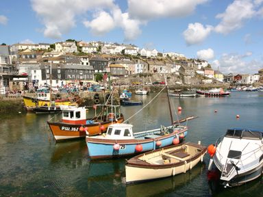 A harbor with boats and buildings at Trelan in Mevagissey