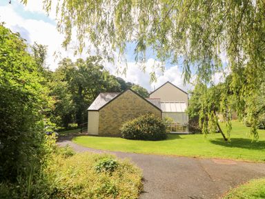 A house with a driveway surrounded by trees and grass at Tre Pol Pen in Falmouth