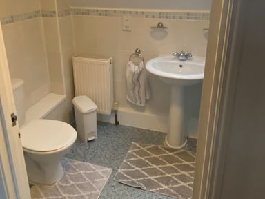 A bathroom with a toilet and sink at The Old Cider Barn in Wookey