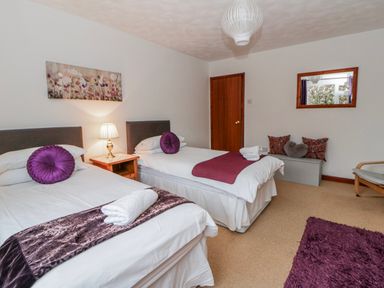 A bedroom with two beds and a lamp at Blaenywawr near Lampeter