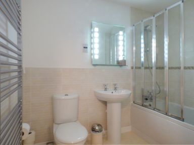 A bathroom with a toilet sink mirror bathtub and shower at Tyack in Charlestown