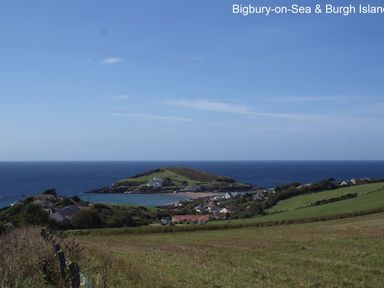 A coastal landscape with a small island and houses near the sea at 3 Tarifa in Bigbury-on-Sea