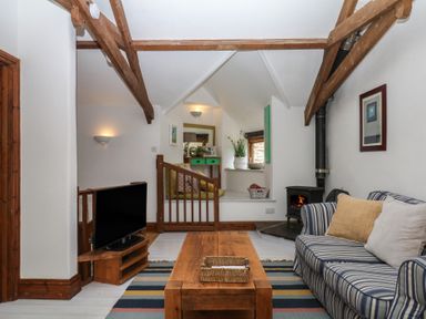 A living room with a sofa and coffee table at Fixit Cottage in Kingsbridge