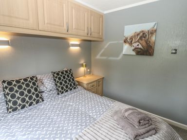A bedroom with a bed, bedside table and lamp at 16 Badgers Retreat in Richmond