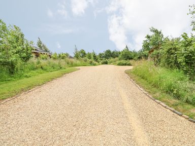 A gravel driveway with grass and trees on both sides at Brooke in Exton Rutland