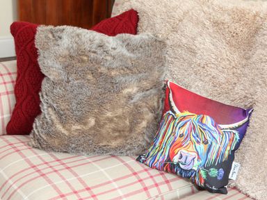A living room with cushions on a sofa at The Turnip Barn