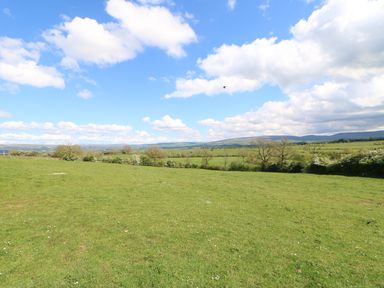 A green field with scattered trees under a partly cloudy sky at Apple Tree Cottage in Bleatarn near Kirkby Stephen