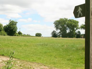 A field with trees and a signpost at Elm View Chipping Campden
