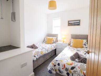A bedroom with two beds and a bedside table at Arnant in Dolgellau