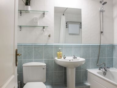 A bathroom with a toilet sink bathtub and shower at Bakers Dozen 13 Dartmouth House in Dartmouth