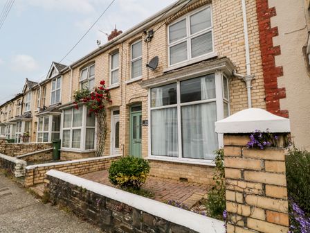 A row of brick terraced houses with front gardens and windows at Daisy Cottage in Bideford