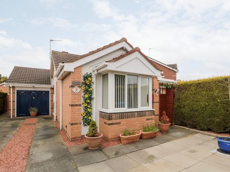 A single story house with a driveway garage and flower pots at Tartaria in Widdrington
