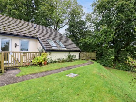 A house with a sloped roof and two skylights surrounded by grass and trees at 5 Lakeview Rise Highampton near Hatherleigh