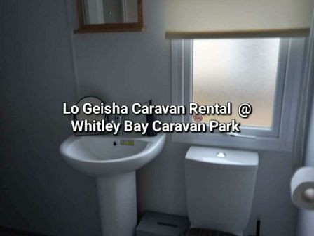 a bathroom with a sink and a toilet at Lo Geisha Caravan Rental at Whitley Bay Caravan Park