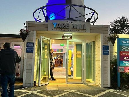 entrance to The Yare Mill Entertainment Centre with illuminated signage at Breydon Water Holiday Park - Holiday Accommodation 18490, Great Yarmouth