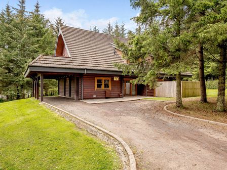 A house with a driveway and trees at Foresters Spa Plus (Pet) Dundee
