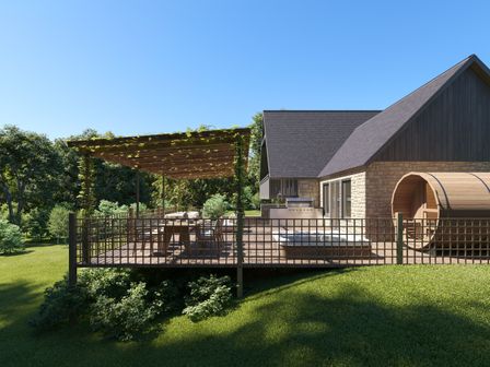 An outdoor area with a deck and seating at Heatherwood (Pet) Slaley
