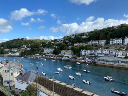 A view of a marina with boats and houses at Nesden House