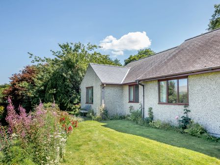 An exterior view of a building with windows surrounded by grass and flower beds at Llety Nest Brithdir near Dolgellau