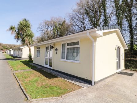 A single story cream colored house with a small lawn and palm tree at 3 Rosecraddoc Lodge Rosecraddoc Lodge near Liskeard