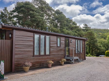 A cottage exterior with steps and planters at The Cabin at East Hill Pride, Four Elms Hill Nr. Sidmouth