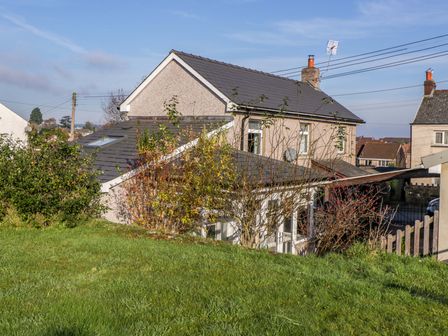 A house with a sloped roof surrounded by bushes and a grassy area at Rose Cottage in Bream