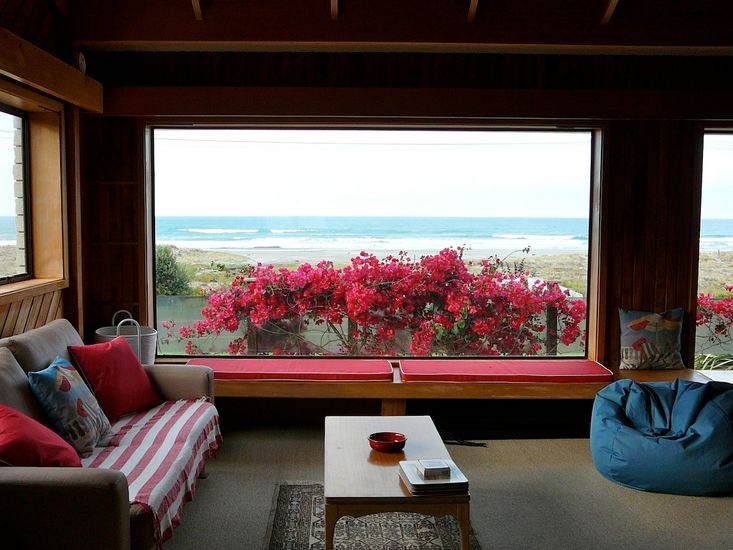 Fringe of Heaven - Ohiwa Beach Bach - Living Room with Sea Views