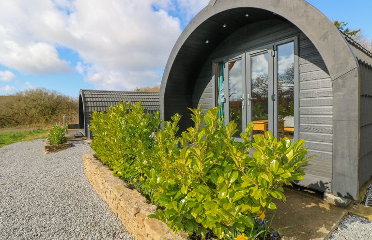 A cabin with plants in front at Lodge 3 near Pontyates